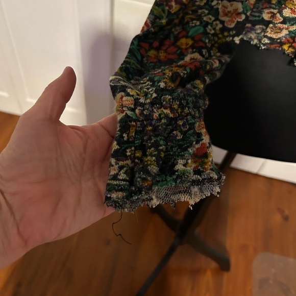 Free People Floral Ruffle Blouse - Black and Green - Picture 5 of 11